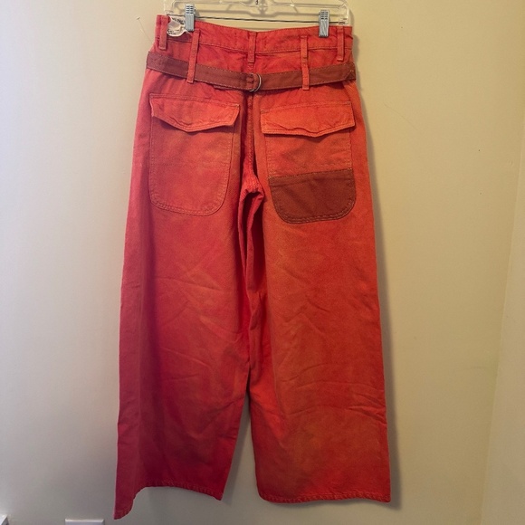 NWT FREE PEPOLE WATERFALLS BAGGY WIDE LEG DENIM JEANS - SIZE 27S - OKLAHOMA SUN - Picture 7 of 11